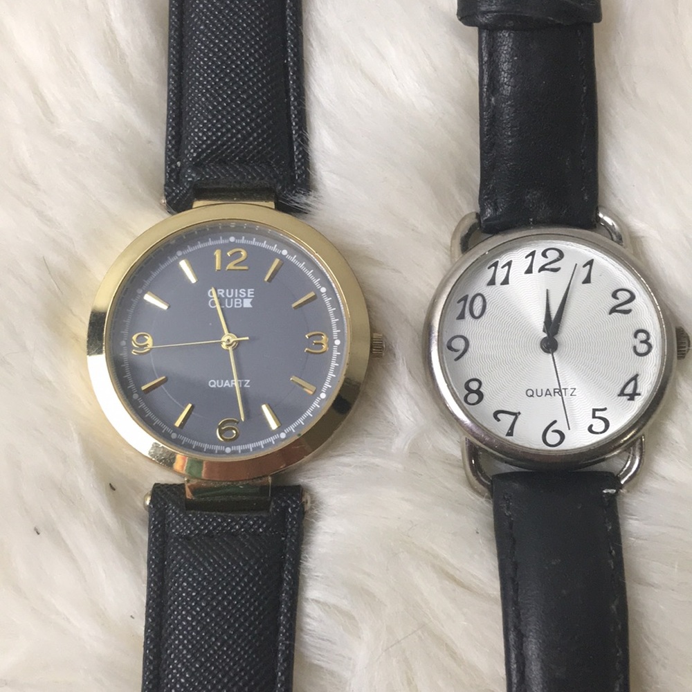 Men’s quartz watch leather strap 2pack cruise club